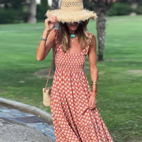 Floral Print Holiday Beach Spring Draped Long Midi Bohemian Dress