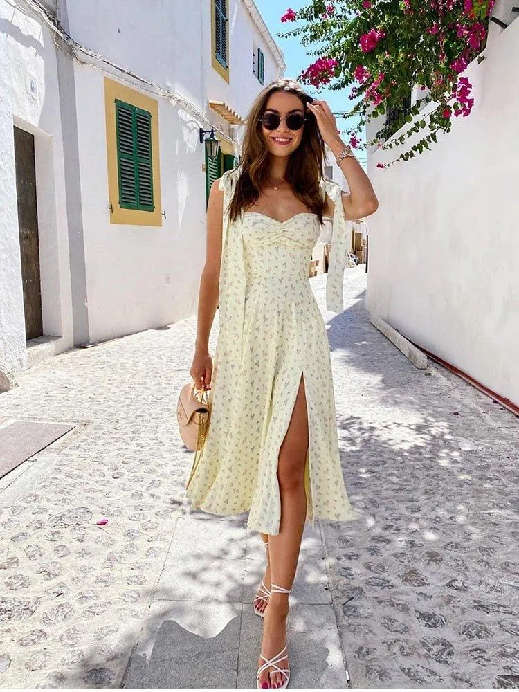 FLYTONN-Sexy spring and summer dresses, party dresses, graduation gifts,'Sunshine' Thigh Split Floral Dress