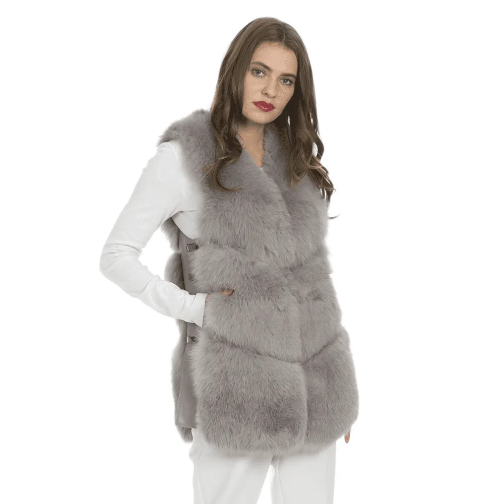 Fox Fur Gilet Light Grey by Jayley