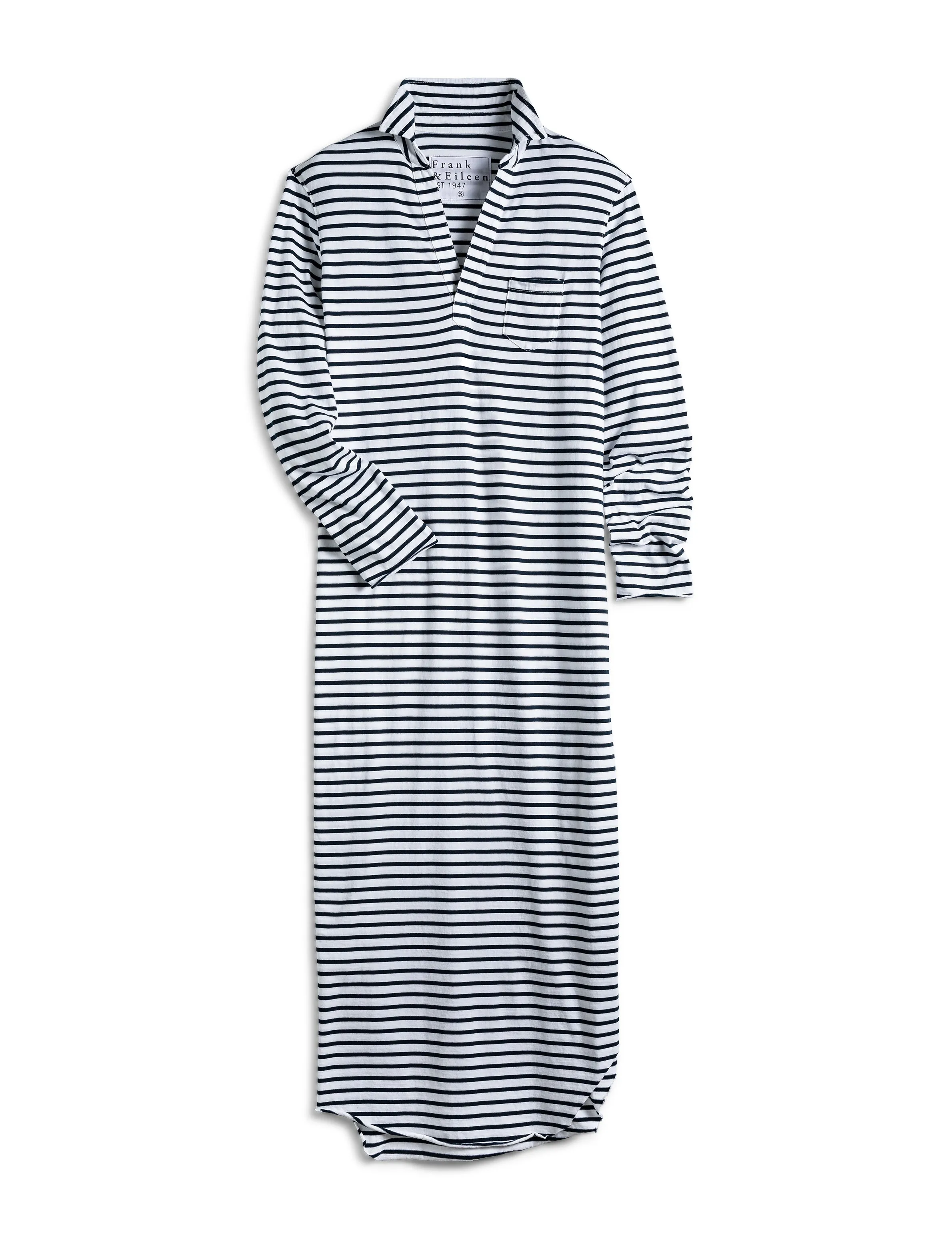 Frank & Eileen - Long Sleeve Polo Dress in White with British Royal Navy Stripe