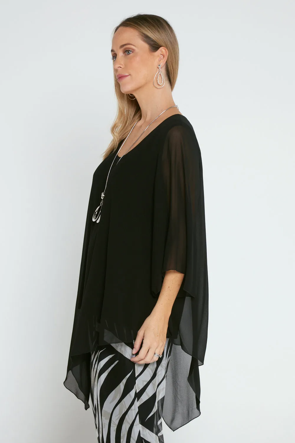 Genevieve Chiffon Top - Black