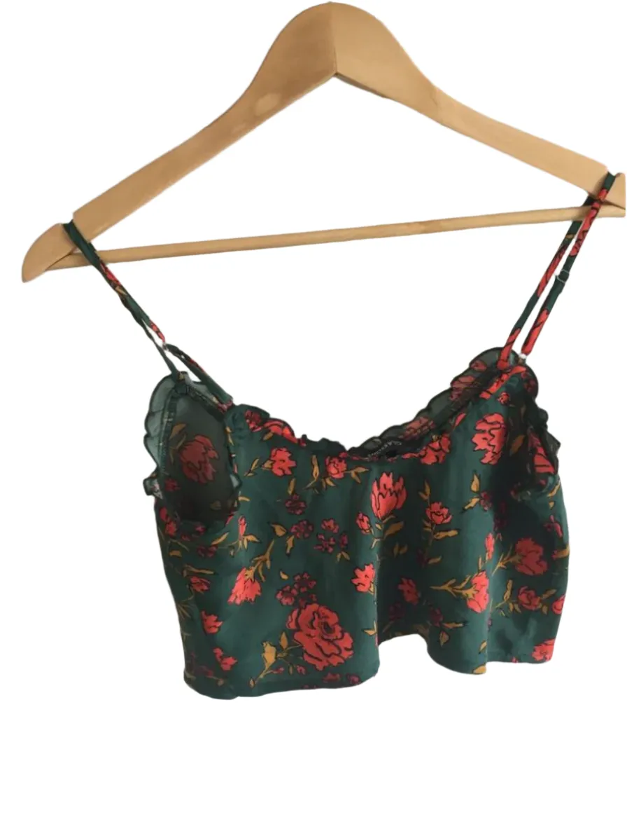 Glassons Size 8  Green Floral Boho Silky Crop Singlet Camisole Bohemian