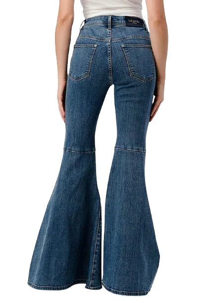 Grace In LA Women's Mid-Rise Flare Buttons Jeans