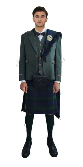 Green Argyll Kilt Outfit With Black Watch Tartan Kilt