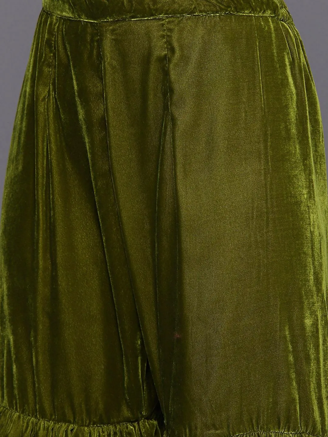 Green Embroidered Velvet Straight Suit With Dupatta