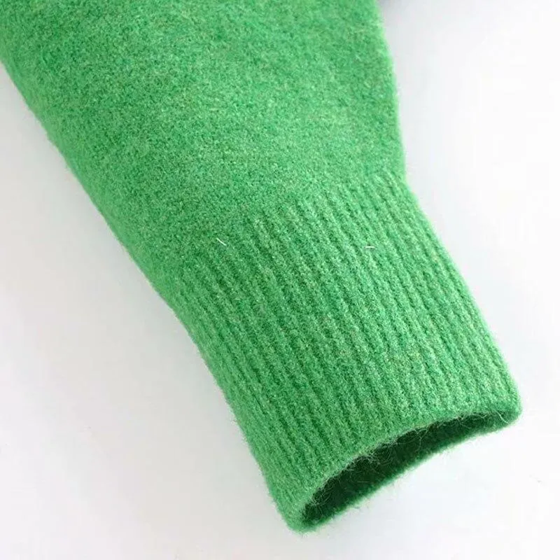 Green Half High Neck Knitted Pullover Vintage Sweater Top