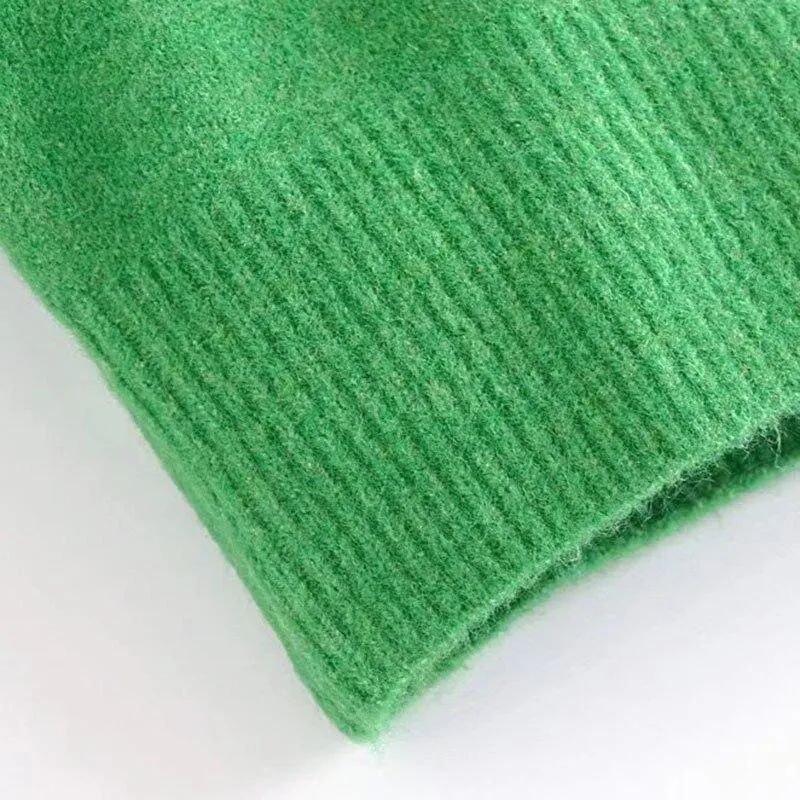 Green Half High Neck Knitted Pullover Vintage Sweater Top