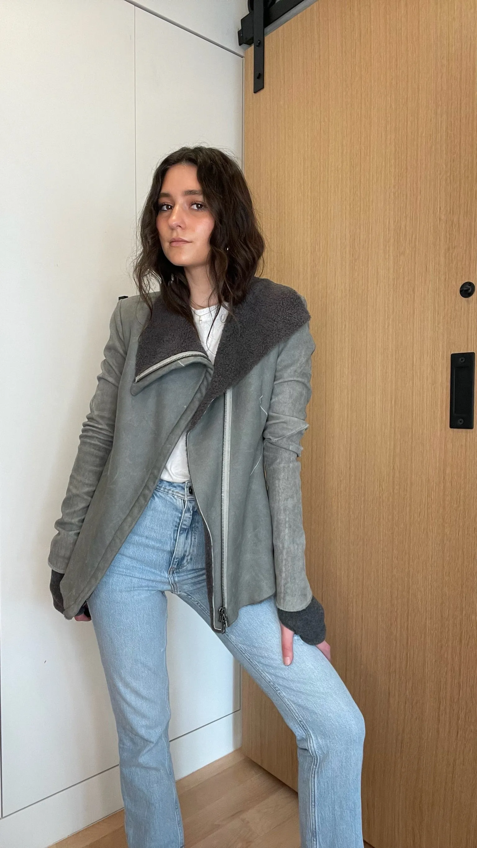 Grey Suede & Shearling Jacket - XS