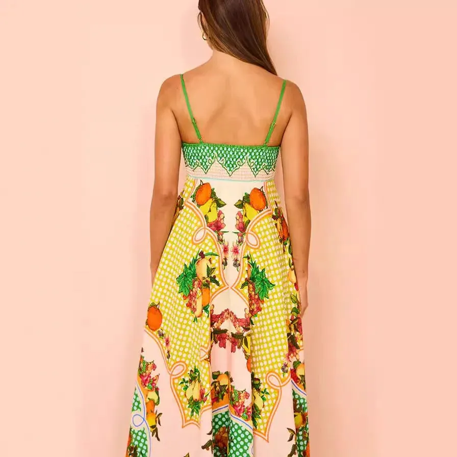 Halter Backless Beach Long Dress Floral Print Sexy Sleeveless V Neck Bohemian Flowy Party Casual Women Dress