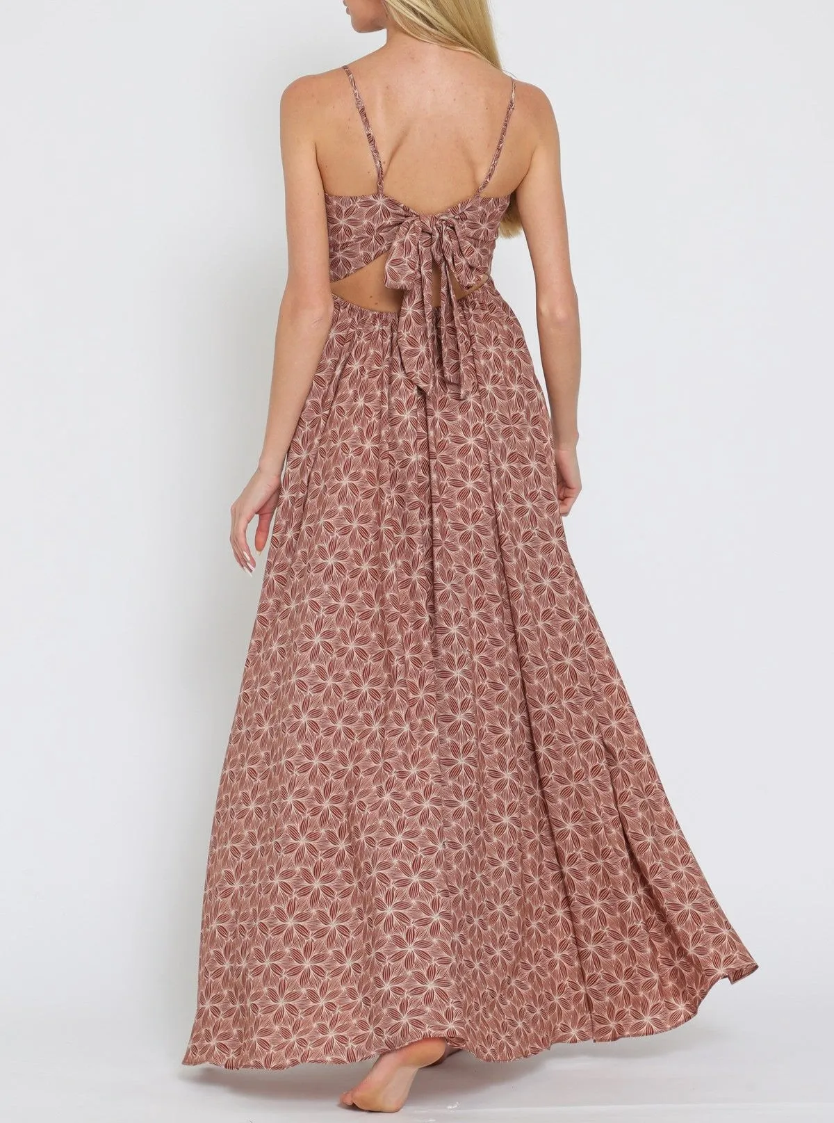 Heather Rust Floral Tie Back Chest Maxi Dress