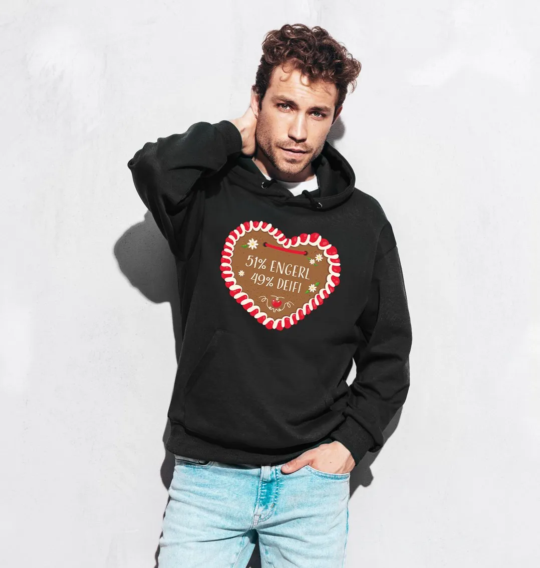 Hoodie - 51% Engerl 49% Deifi (Lebkuchenherz)