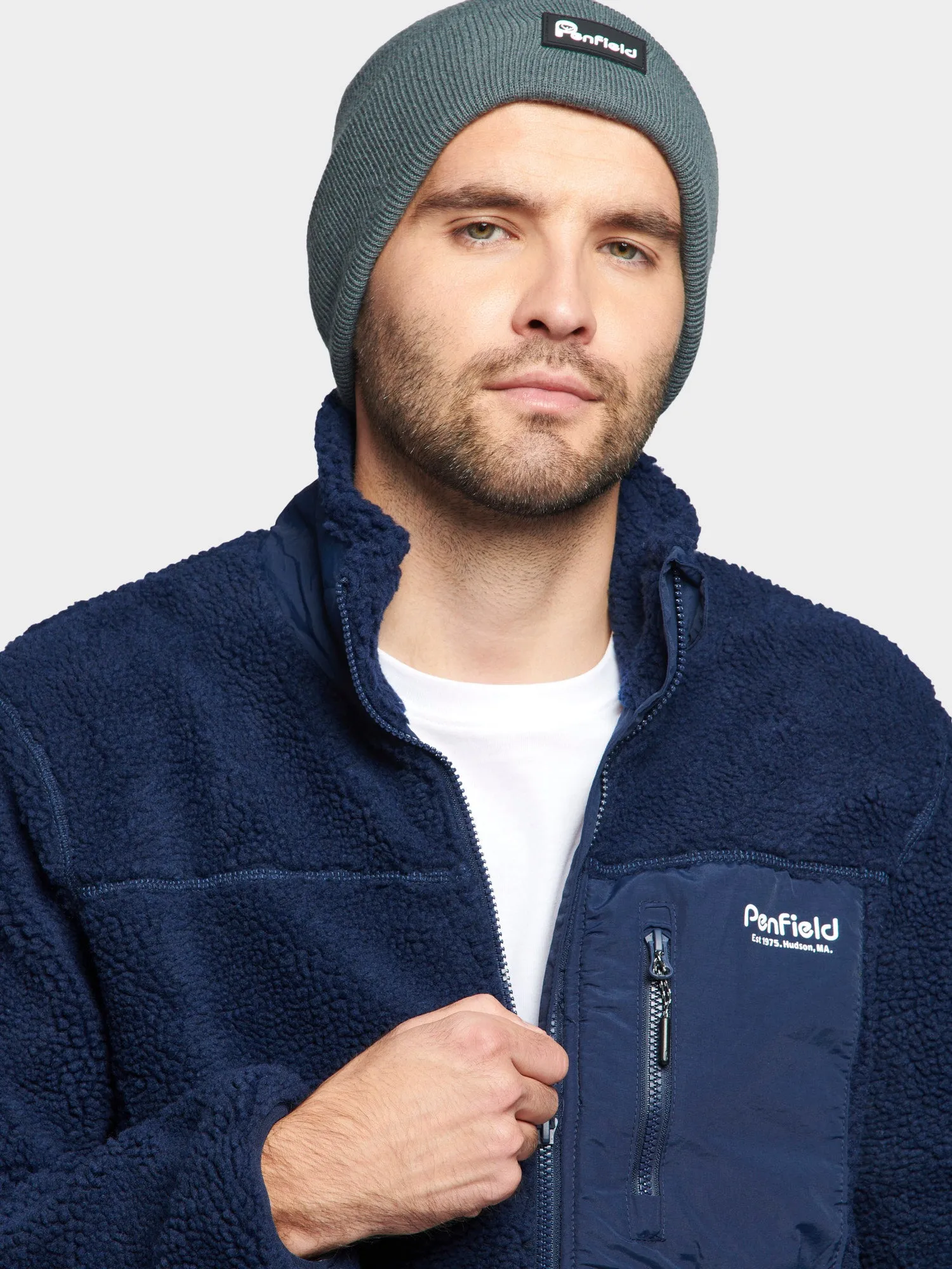 Hudson Script Borg Fleece Jacket in Navy Blue