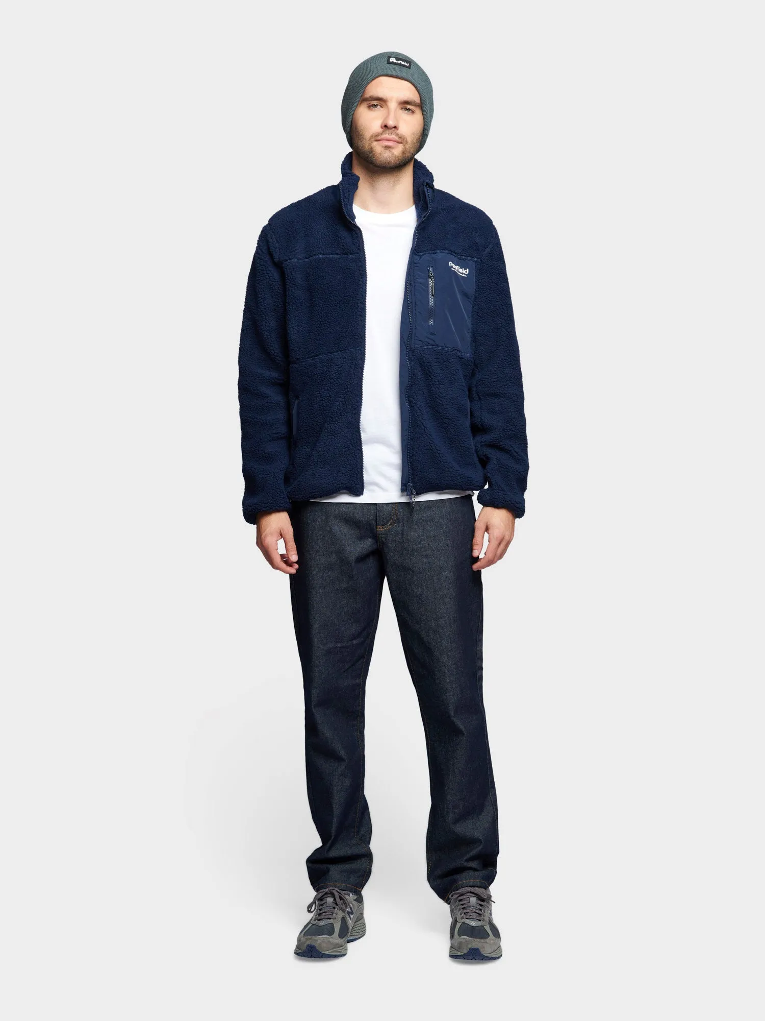 Hudson Script Borg Fleece Jacket in Navy Blue