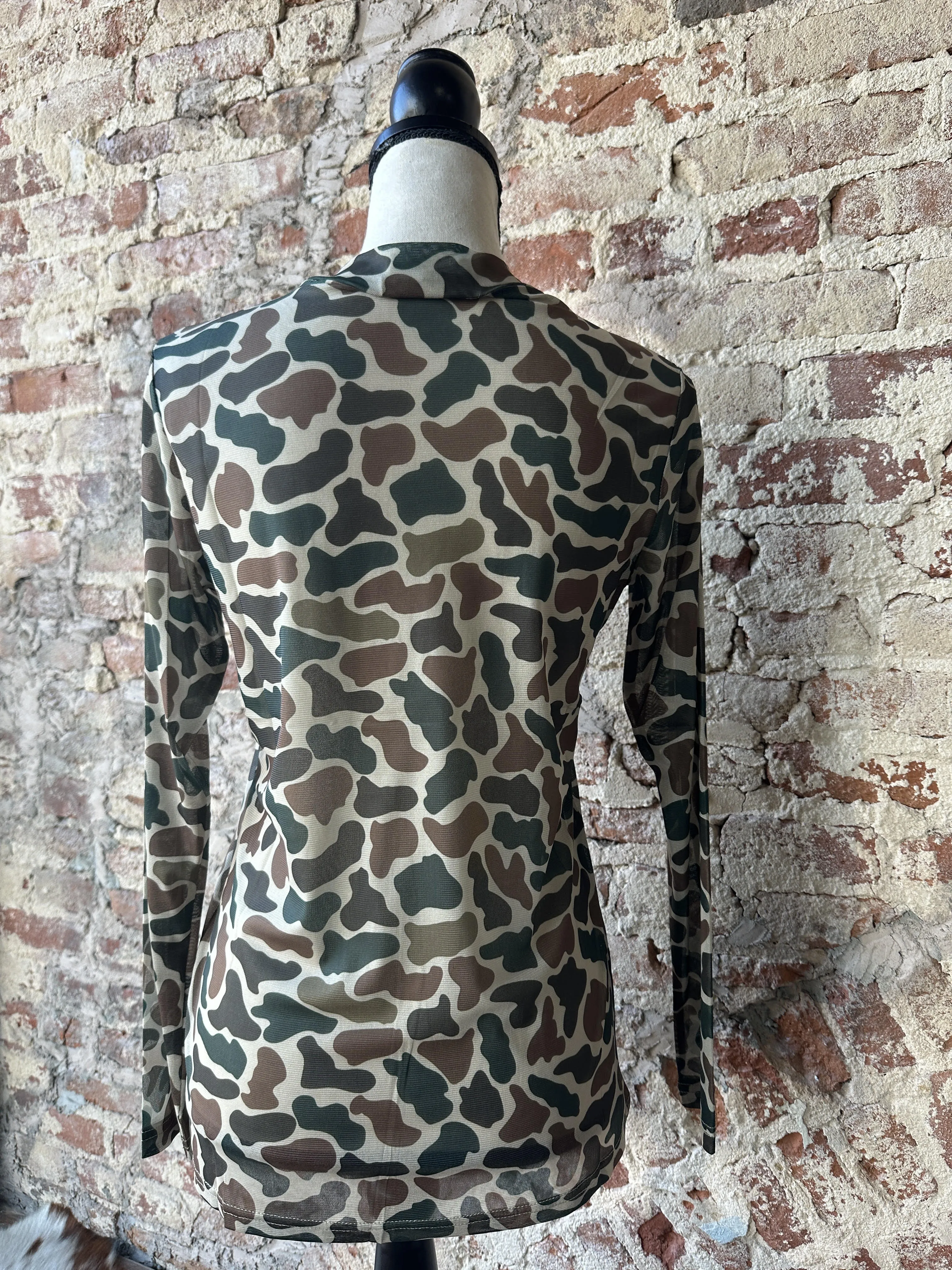 Jesse Camo Long Sleeve Mesh Top