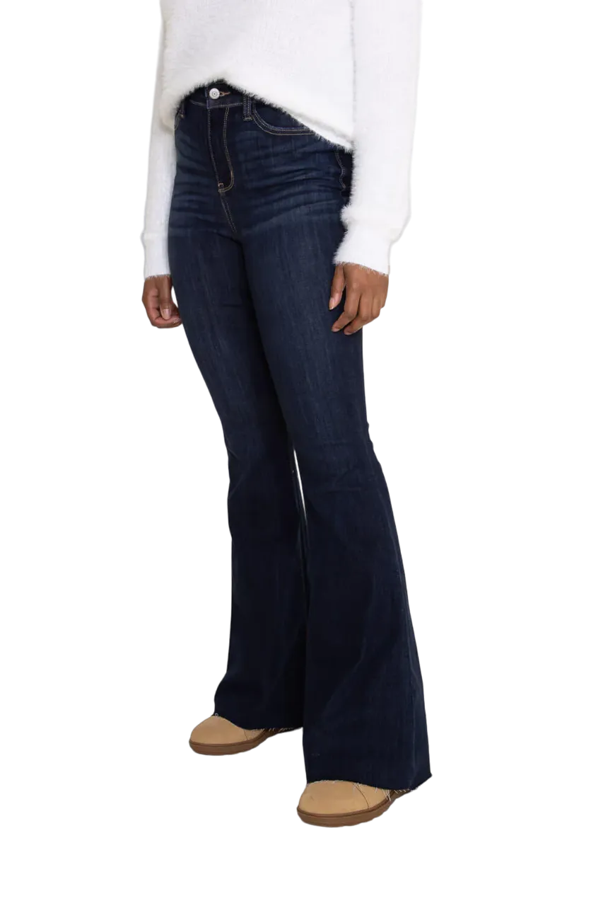 Judy Blue Women's High Rise Raw Hem Flare Jeans