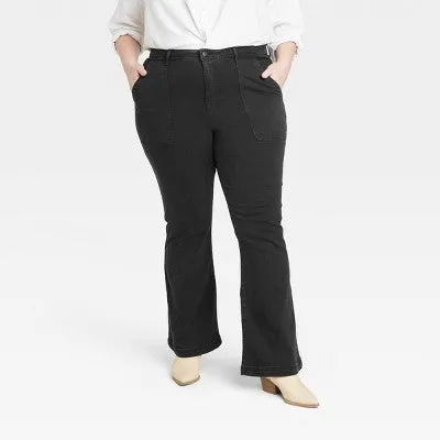 Knox Rose Womens Plus High Rise Standard Fit Full Flare Jeans Heavyweight