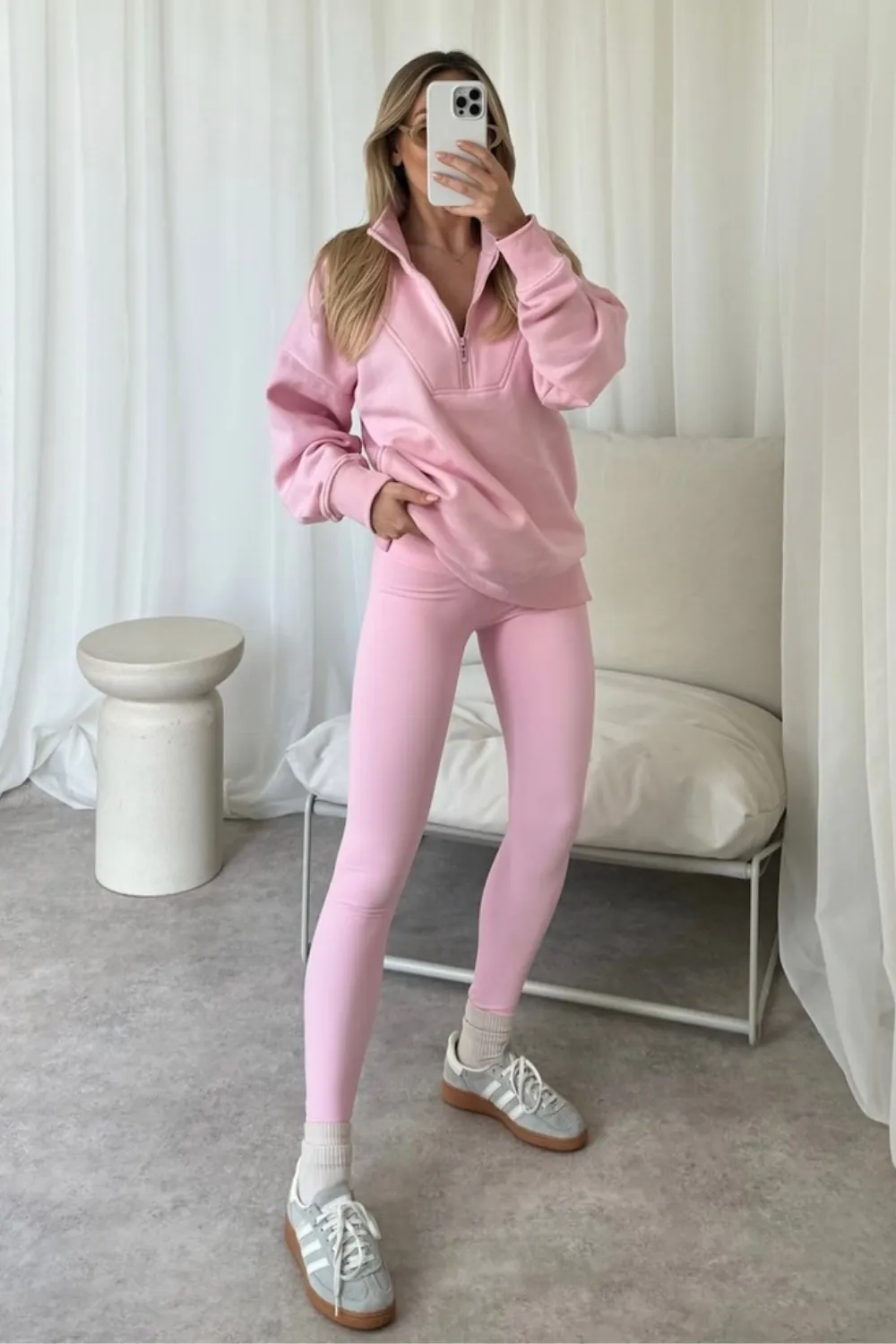 Kylie baby pink 3/4 zip sweater and leggings