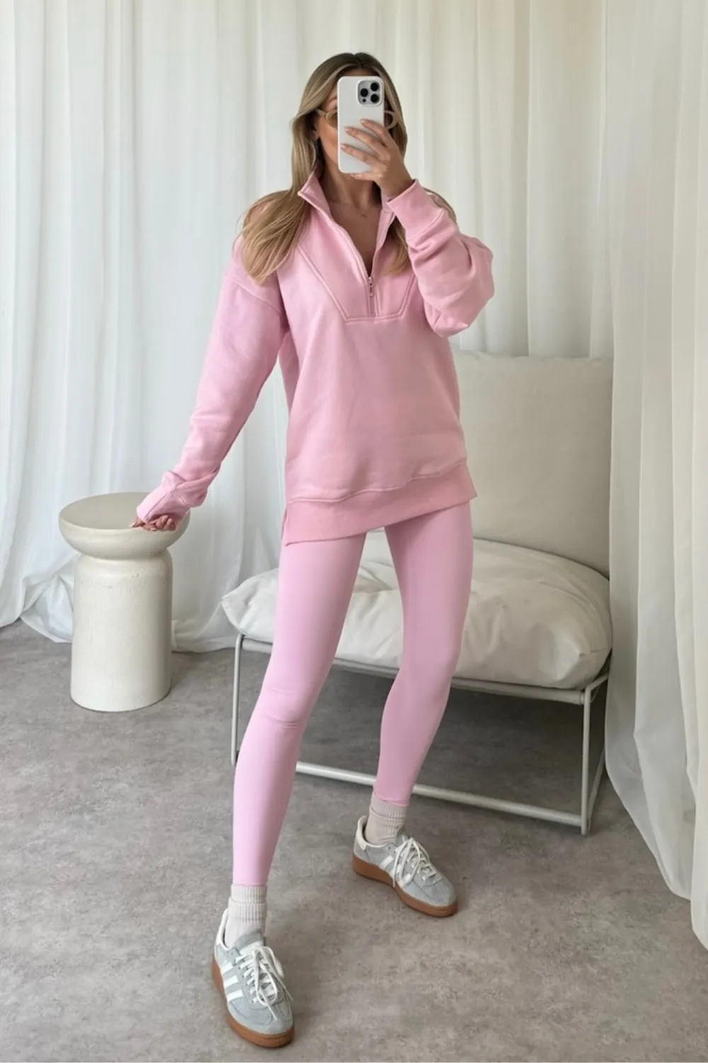 Kylie baby pink 3/4 zip sweater and leggings