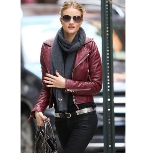 Ladies Women Brando Burgandy Leather Slim Fit Short Body Jacket