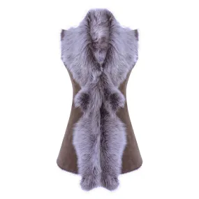 Ladies Women Real Spanish Shearling Sheepskin Toscana Taupe Long Waistcoat Gilet