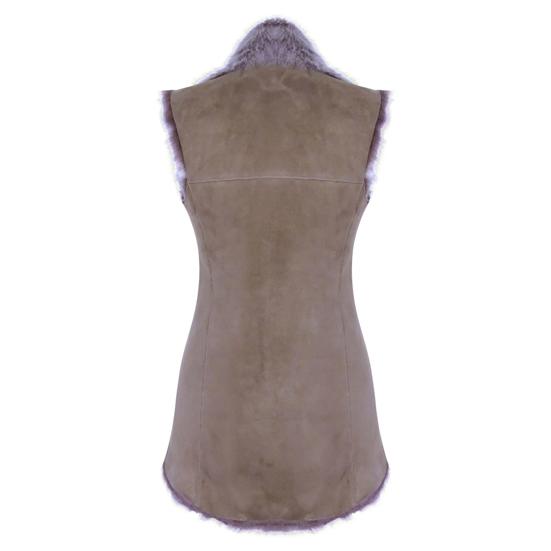 Ladies Women Real Spanish Shearling Sheepskin Toscana Taupe Long Waistcoat Gilet