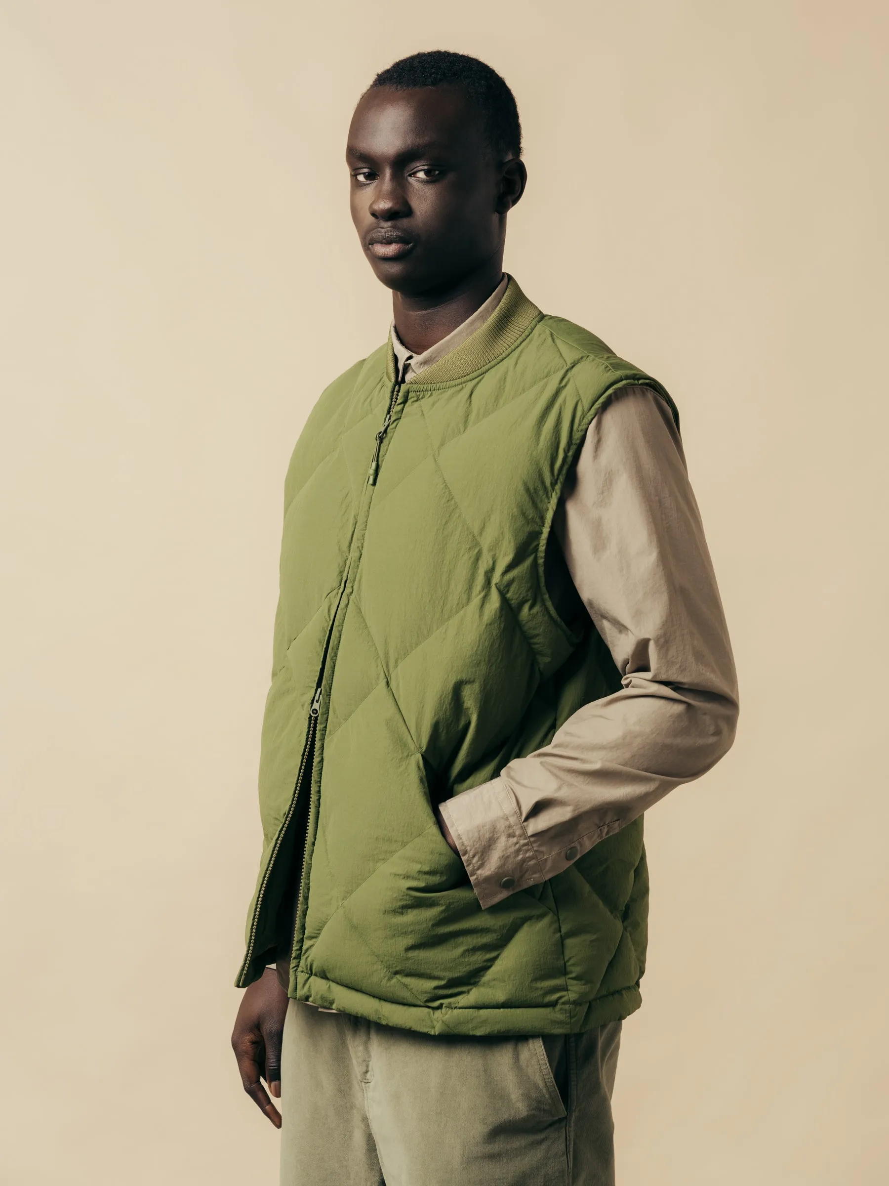 Linton Padded Vest In Grass Green Recycled Nylon