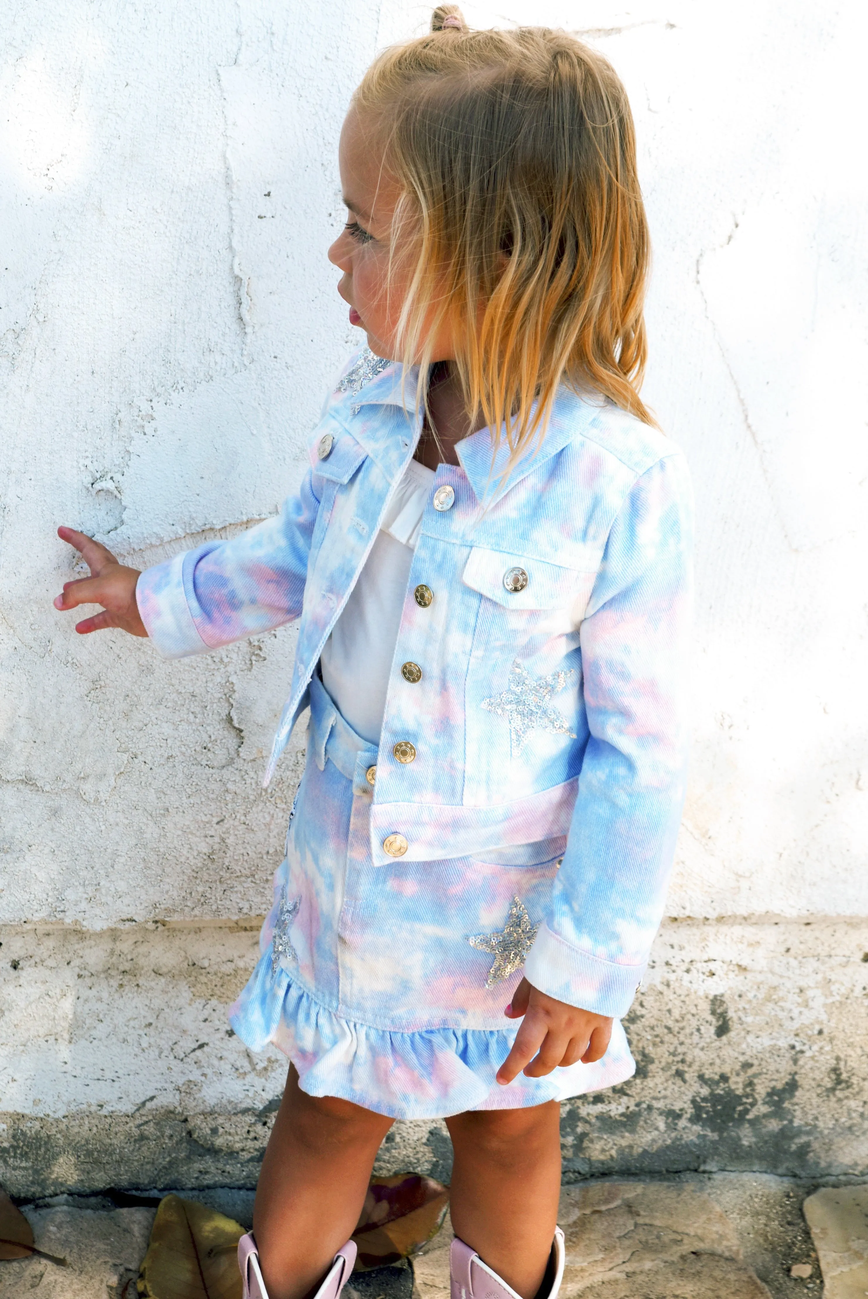 Little Girl's Tie Dye Cotton Candy Dreams Star Denim Jacket