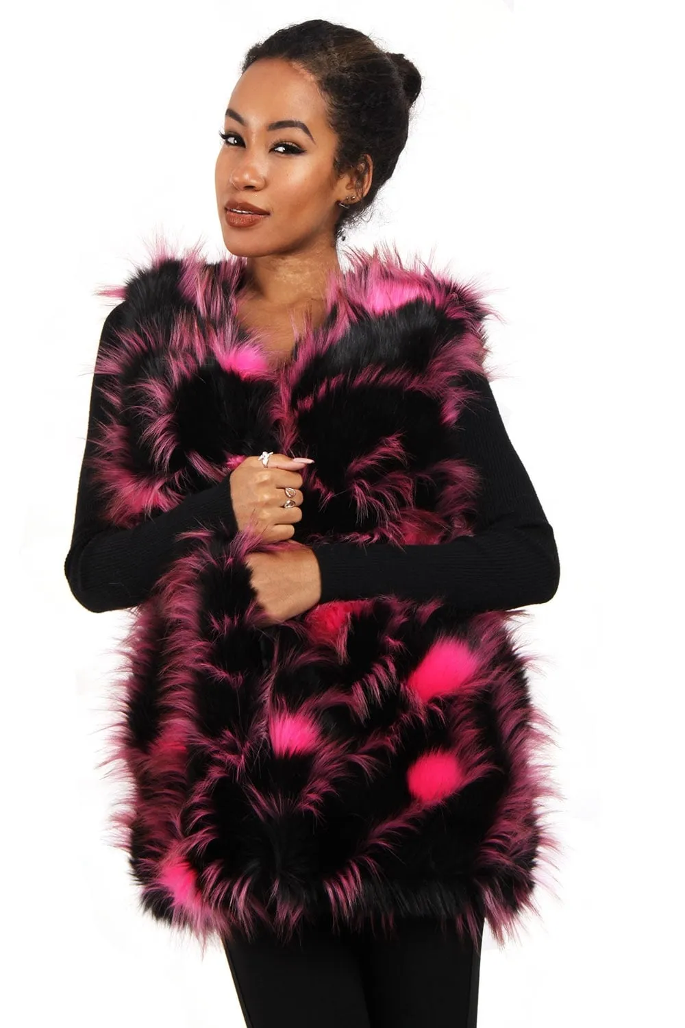 Long and Short Highlighted Faux Fur Gilet