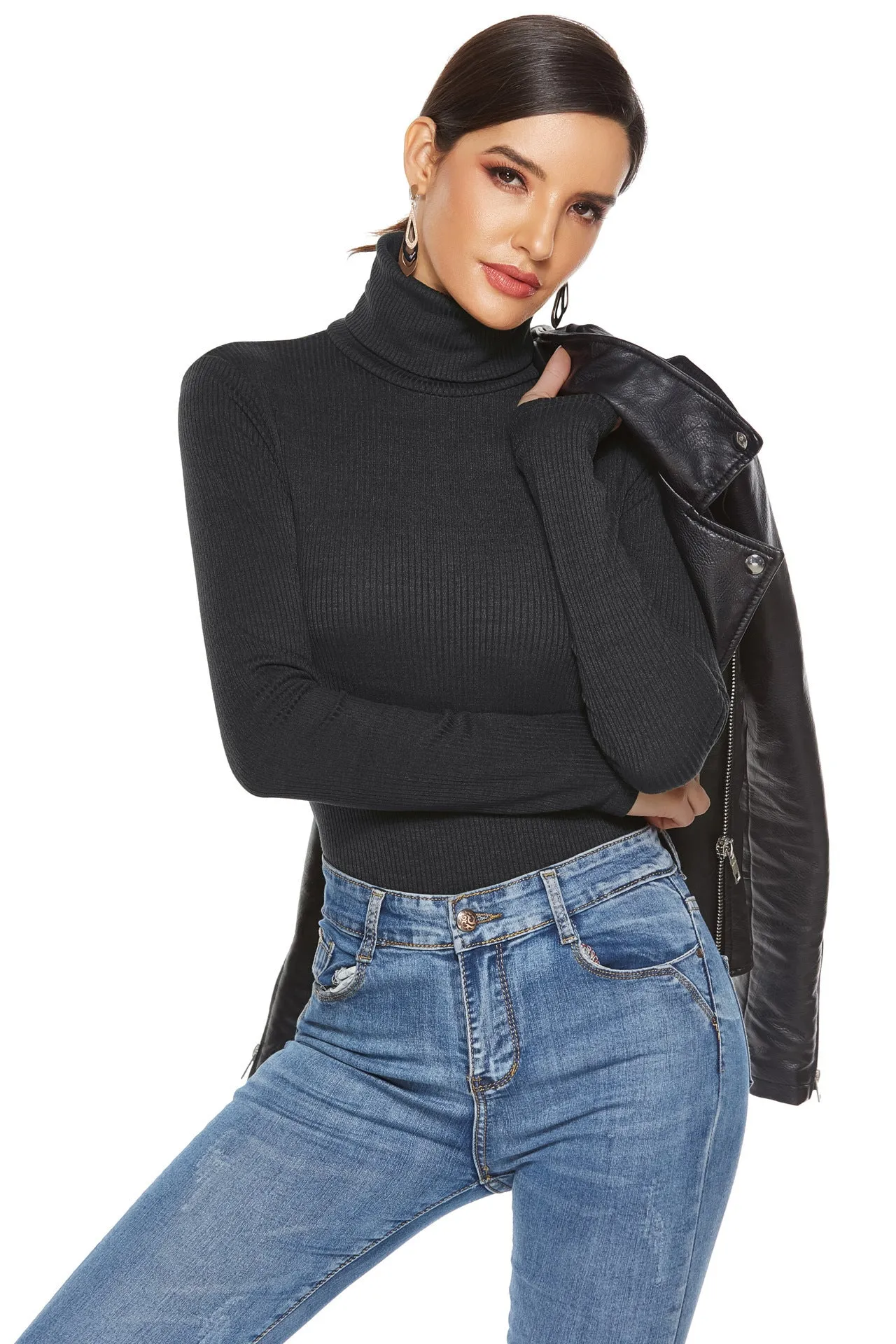 Long Sleeve Turtleneck Slim Sexy Knitted Bodysuit