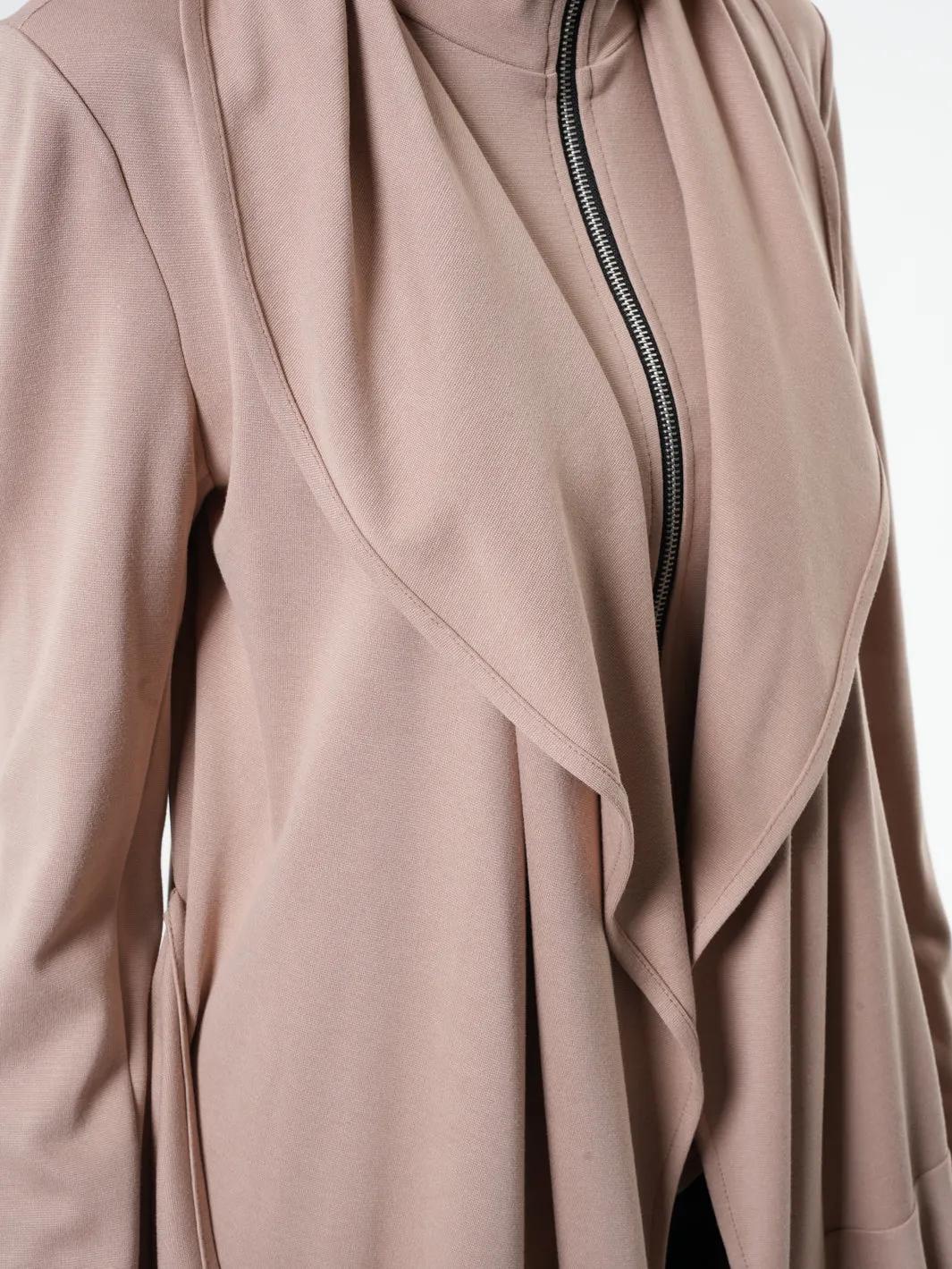 Long Zipper Cardigan With Drapings