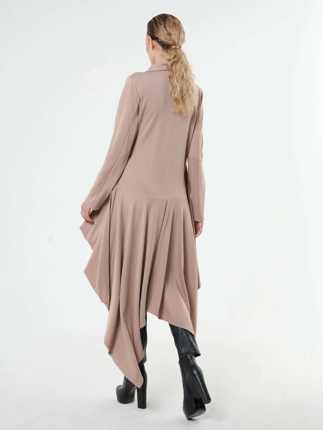 Long Zipper Cardigan With Drapings