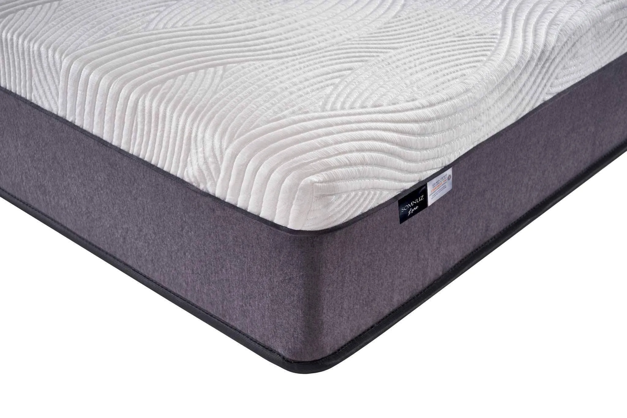 Manovel Grey Fabric Bed Frame (Water Repellent)   Somnuz® Luxe Hybrid Cooling Mattress