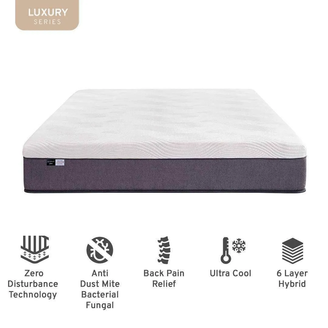 Manovel Grey Fabric Bed Frame (Water Repellent)   Somnuz® Luxe Hybrid Cooling Mattress