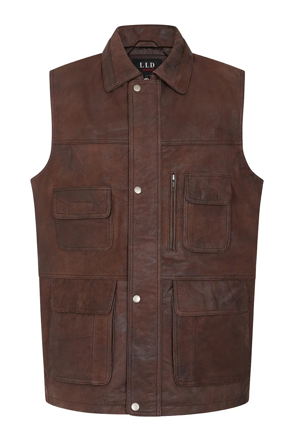 Men's Leather Sleeveless Gilet Black, Brown, Buff - 'VINNY VIG'