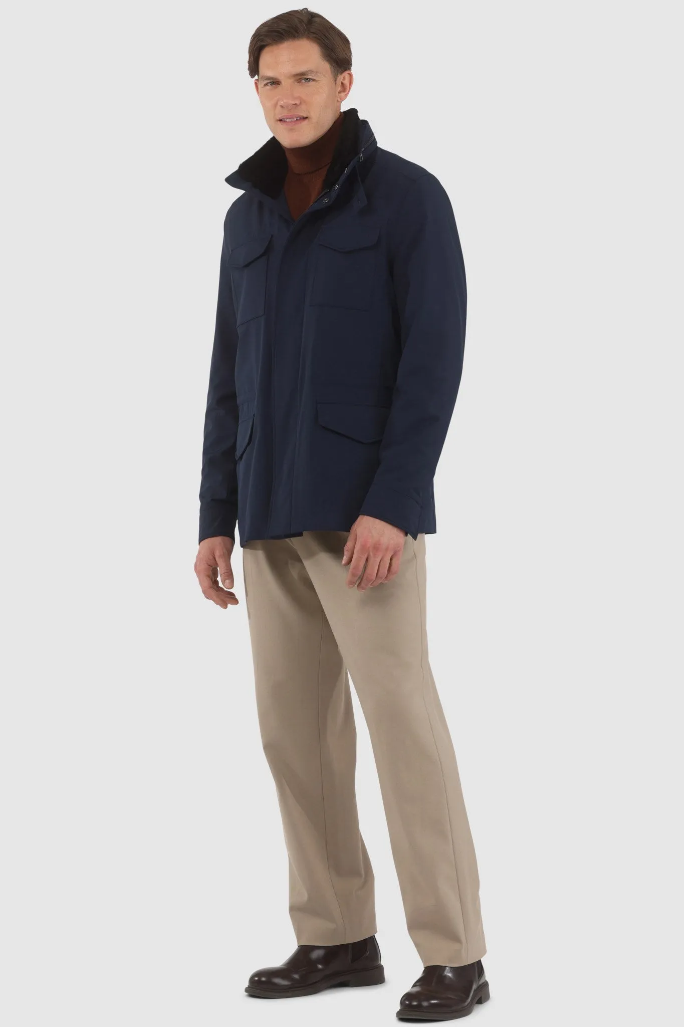 Men's Loro Piana Storm System Lined Jacket W/ Det. Shearling Lamb Collar, Concealed Hood