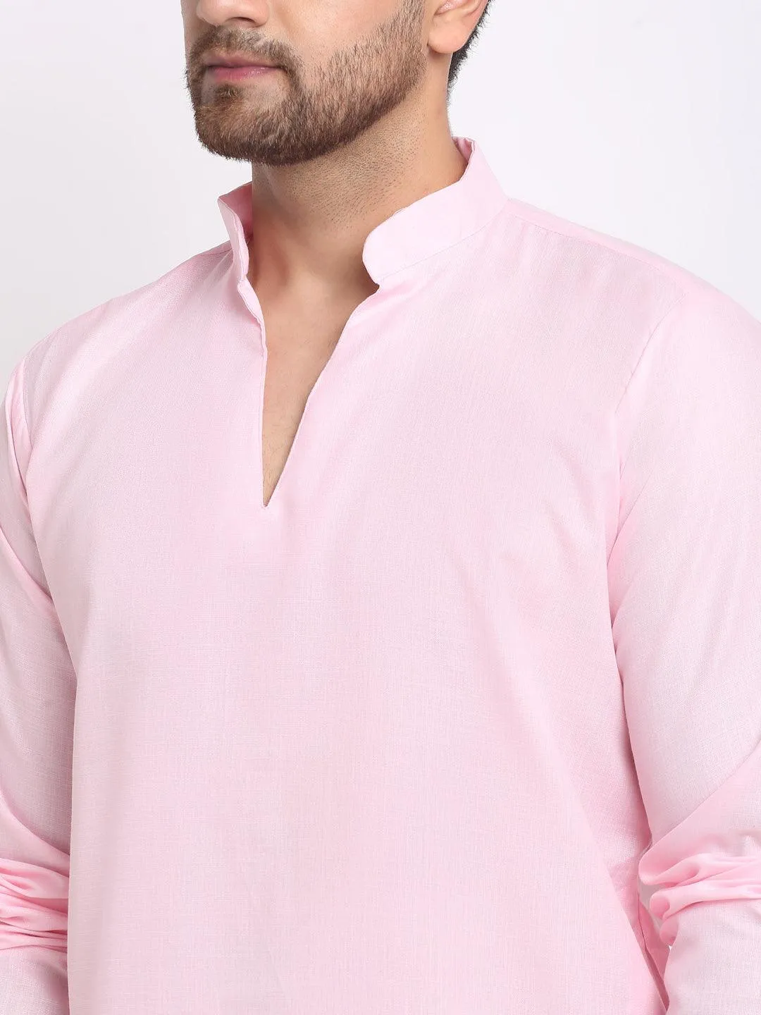 Men's Pink Solid Pathani Kurta With White Salwar - Benstoke