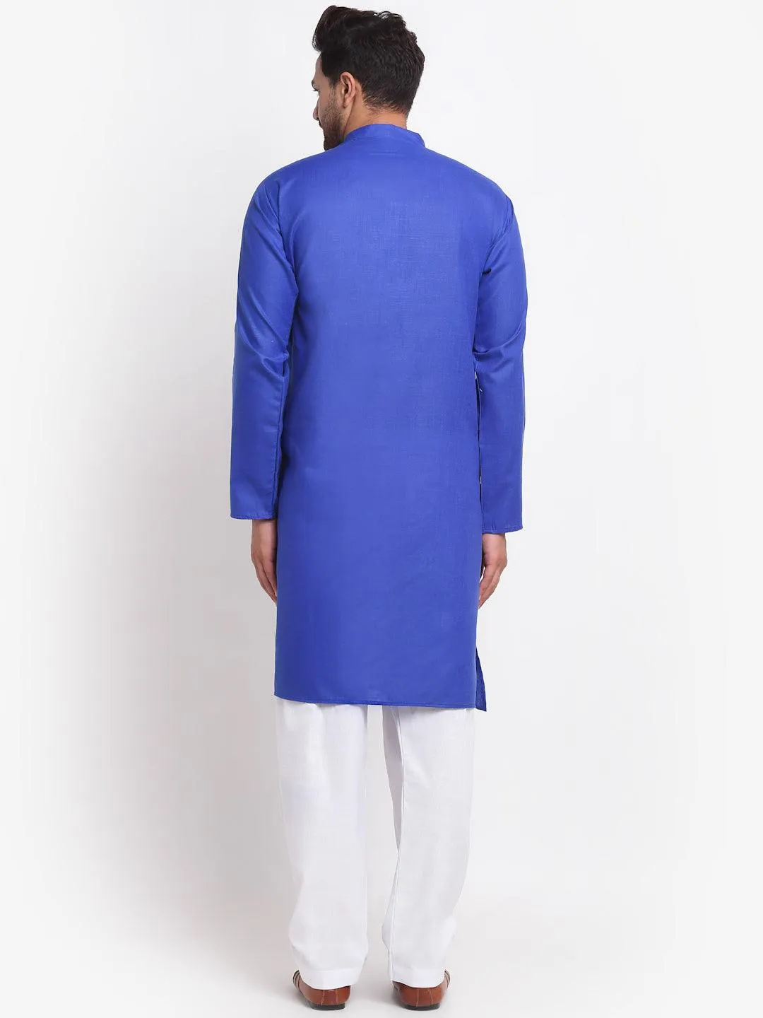 Men's Royal Blue Solid Kurta With White Salwar - Benstoke