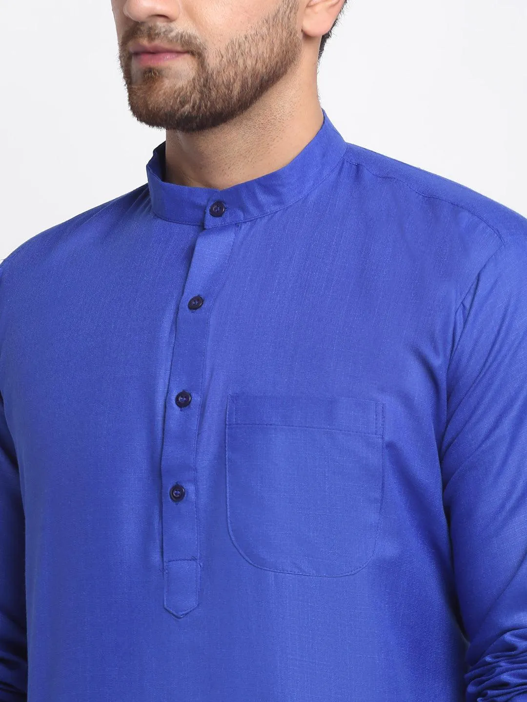 Men's Royal Blue Solid Kurta With White Salwar - Benstoke