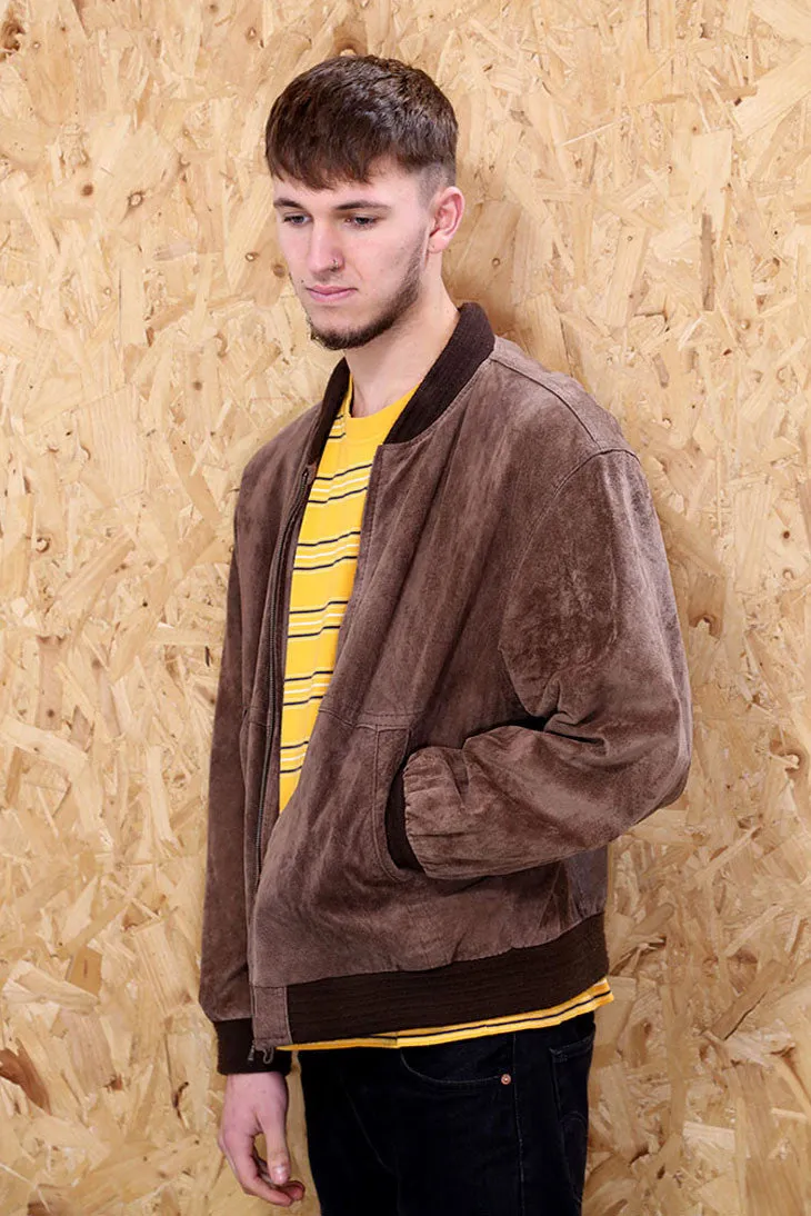 Mens Vintage Brown Suede Bomber Jacket