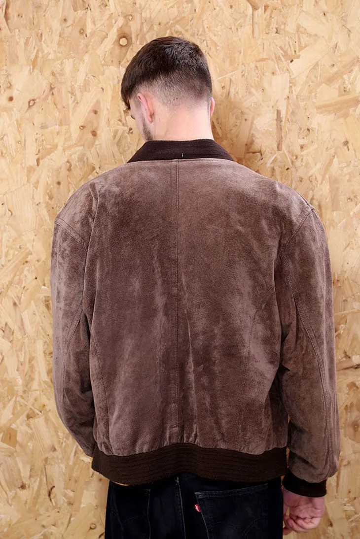 Mens Vintage Brown Suede Bomber Jacket