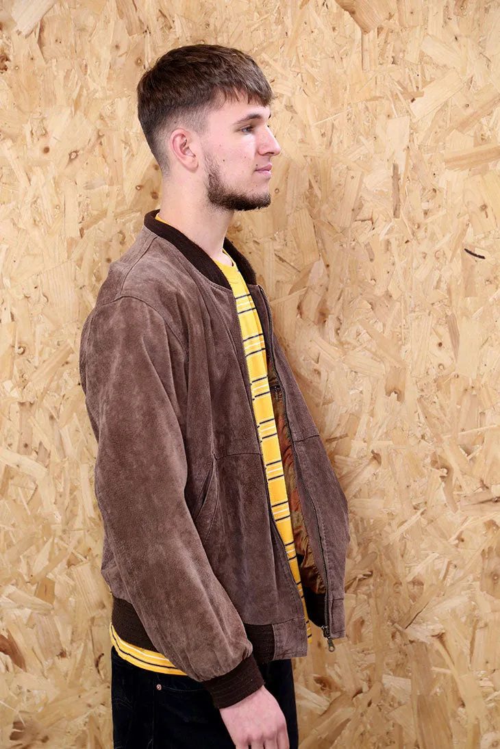 Mens Vintage Brown Suede Bomber Jacket