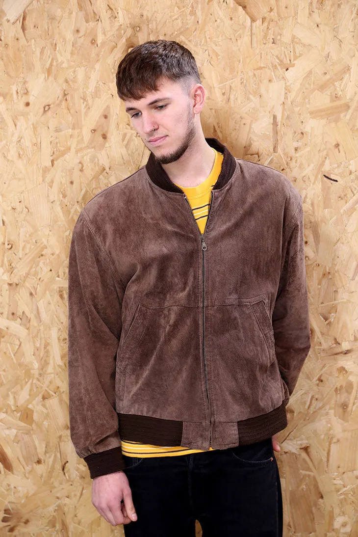 Mens Vintage Brown Suede Bomber Jacket