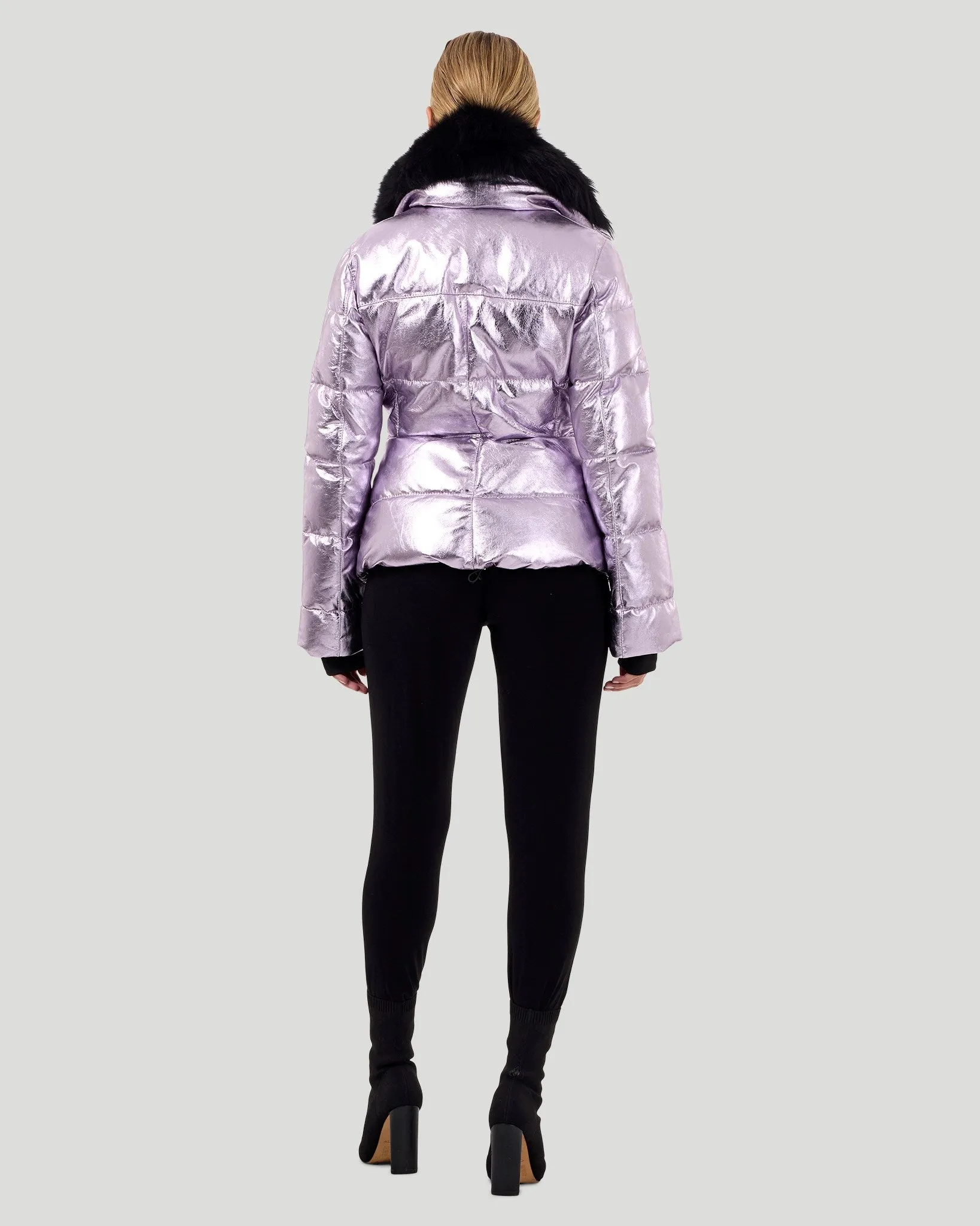 Metallic Après-Ski Jacket with Detachable Toscana Shearling Lamb Collar