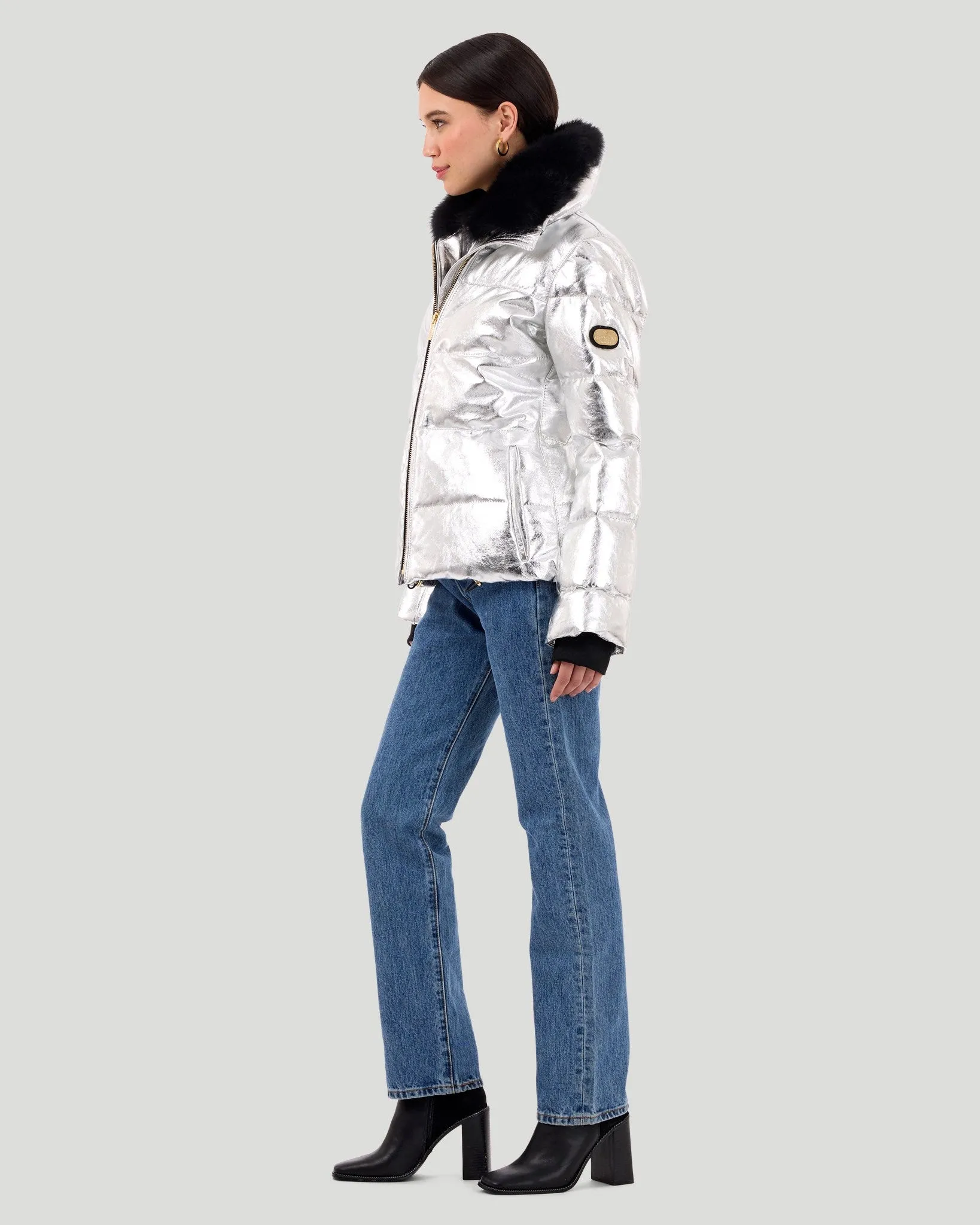 Metallic Après-Ski Jacket with Detachable Toscana Shearling Lamb Collar