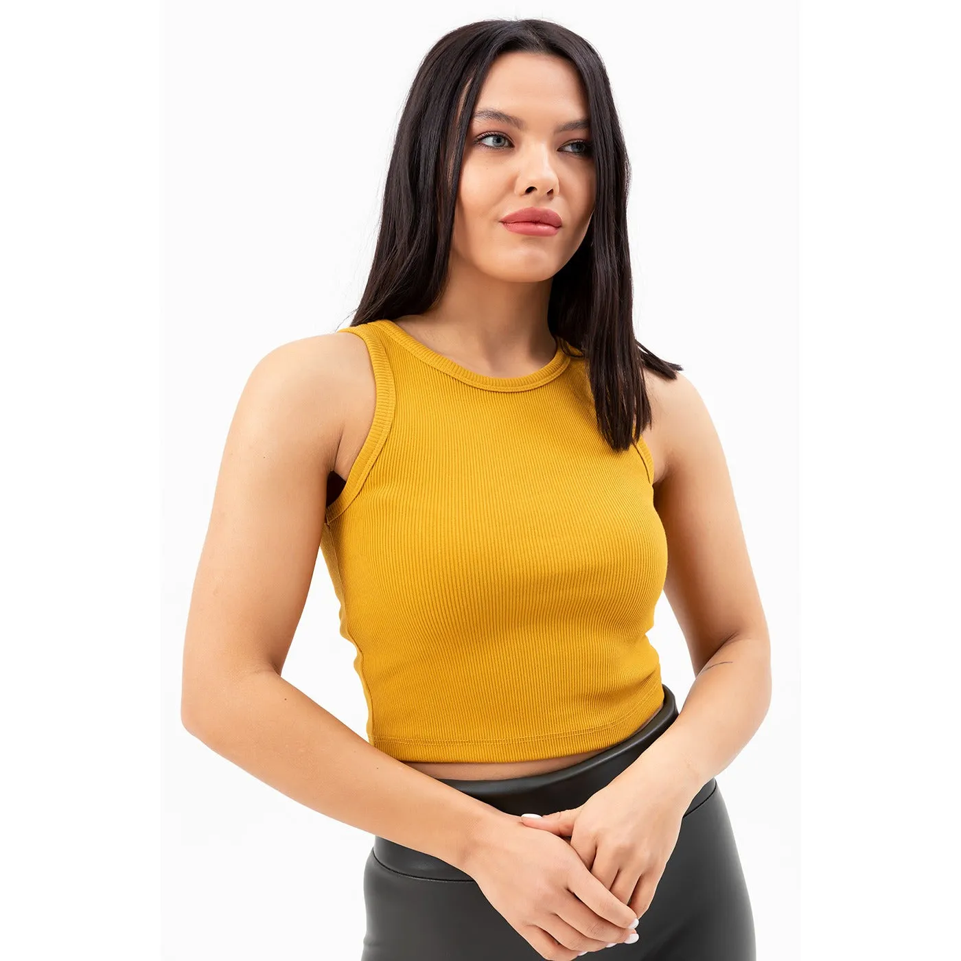 Mustard Corded Crop Singlet