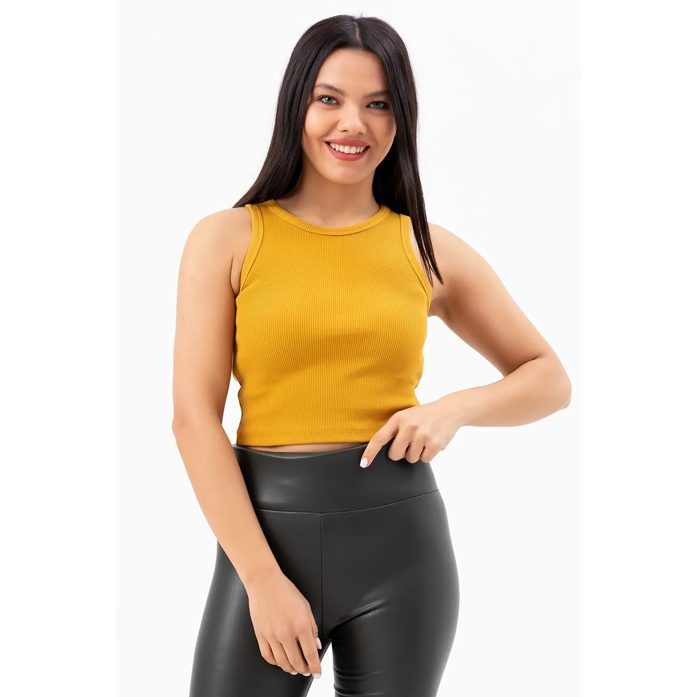 Mustard Corded Crop Singlet