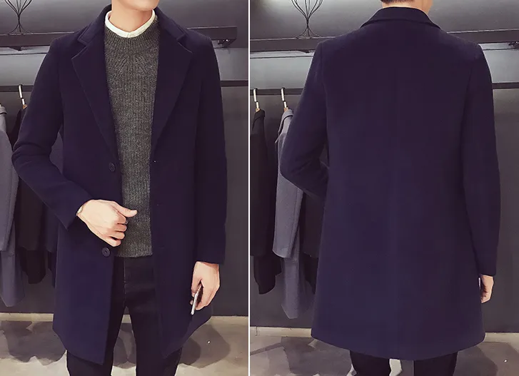 Navy Blue Wool and Blends Trench Coat