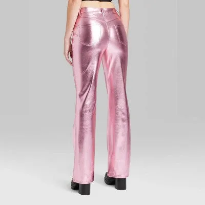 New - Wild Fable Women's High Rise Flare Casual Metallic Faux Leather Pants