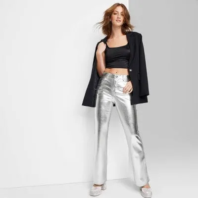 New - Wild Fable Women's High Rise Flare Casual Metallic Faux Leather Pants