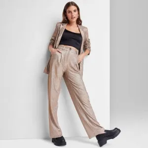 New - Wild Fable Women's High Rise Wide Leg Relaxed Glitter Trouser Pants Metallic